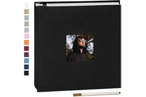 Yopih Album Photo Adhésif 40 Pages Couverture en Lin Scrapbook 28 X 27 cm Album DIY Surdimensionné Préservation Bébé Croissance Mariage Voyage Famille Cadeau