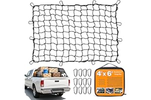 DOUBLECARE Heavy Duty Cargo Net for Pickup Truck Bed,4'x6' Stretching to 8'x12',Highly Elastic Cargo Net with 12 Metal Carabiners & 1 Storage Bag,Truck Bungee Net Compatible with SUVs, Vans, Semis