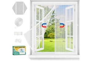 Mosquiteras para Ventanas Magneticas,Mosquitera Ventana Magnetica Sin Taladrar con Cinta Adhesiva,Malla Mosquitera corredera con Iman,Red mosquitero Janela para Dormitorio,Balcón (Blanco, 120x120cm)