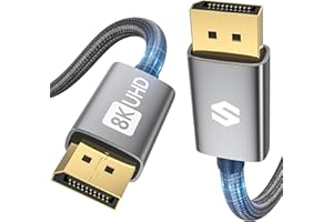 Silkland 8K Cable Displayport 1.4 240Hz 2m, [Certificado VESA] 4K@144Hz, 2K@240Hz, 8K@60Hz, HDR, DSC 1.2, G-Sync & Free-Sync, HBR3 32.4Gbps, Cable DP 1.4 para Gaming Monitor, Tarjeta Gráfica, PC