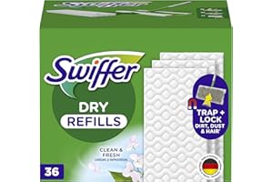 Swiffer Ściereczki do Zbierania Kurzu z Podłóg, Wkłady Wymiennem, 36 Sztuk, Przyciągają i Zatrzymują 3 Razy więcej Kurzu, Brudu i Włosów niż Tradycyjna Szczotka do Zamiatania