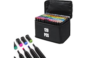 H&F HEIMTEXTILIEN Zestaw markerów alkoholowych, 120 kolorów, zestaw markerów do mangi/projektowania/szkoły, szybkoschnący zestaw markerów alkoholowych, dwustronne markery, flamastry, rysunki, kolorowanie, z torbą do
