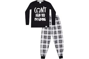 THEPYJAMAFACTORY Can't Hear You I'm Gaming Pijama largo de algodón a cuadros negros
