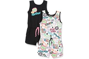 Amazon Essentials Disney | Marvel | Star Wars | Frozen | Princess Girls and Toddlers' Knit Sleeveless Rompers, Pack of 2