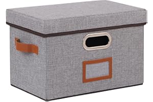 OUTBROS Paniers de Rangement, Caisses en Tissu Lavable, Boîte Pliables avec Couvercle et Poignées, pour Vêtement, Magazine pour Maison (Gris, 33 x 23 x 20 cm)
