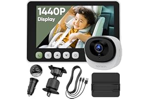 bonoch Cámara de bebé 1440p para Coche USB C con visión Nocturna de Cristal, Espejo de Coche de bebé de 5 Pulgadas con cámara para el Asiento Trasero dirigido hacia atrás, fácil instalación, Zoom 4X