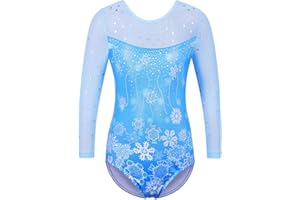 ZNYUNE Fille Justaucorps de Gymnastique avec Paillettes Manches Longues en Tulle
