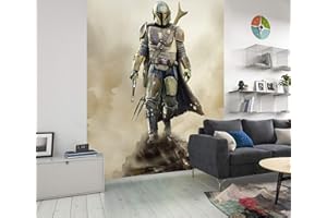 Komar Fototapeta z włókniny - Star Wars The Mandalorian The Hunter - Rozmiar: 200 x 280 cm - 4 pasy - szerokość wstęgi 50 cm - tapeta, Baby Yoda, The Child, pokój dziecięcy, brązowy, czarny, biały