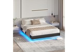 DICTAC Lit 160x200 cm avec LED, Cadre de lit 160x200 Double avec Sommier, Lit Capitonné avec Cachées Jambes,Lits Plate-Forme en avec Sommier à Lattes en Bois, Solide, Assemblage Facile,Noir Moderne