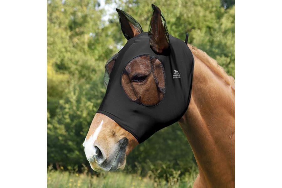 Harrison Howard Super Comfort Stretchy Fly Mask Large Eye Space with UV Protection Soft on Skin with Breathability-Piano Black