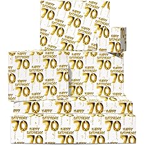 Incartare Regali Carta Da Regalo 70° Compleanno Oro E Bianco - 6 Fogli Con Etichette, Central 23 Gift Paper
