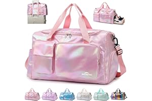 ZIOSINM ZIOISNM Bolsa Deporte Mujer, Bolsa de Viaje Impermeable con Compartimento para Zapatos, Gym Bag Multiusos para Viaje, Natación y Gimnasio, 48x21x28 cm (Rosa)