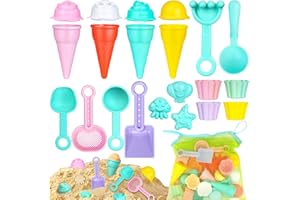 SACEMONTIC Sandspielzeug für Kinder, 21 Stück Strandspielzeug Set Mädchen Junge Geschenke, Sandkasten Spielzeug Kinder EIS-Formen & Tragetasche,Inkl Sandschaufel, Kleines Sieb,Gartenspielzeug ab 3 4 5 6 7 Jahre