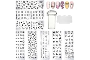 SPOKKI 10 Stück Set Nail Art Plates Stamping Stempel, Nail Template Schablone Nail Stamp und Nagelschaber Kit for Nägel Maniküre