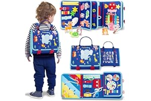 Funsland Busy Board Montessori zabawka dla małych dzieci, zabawka podróżna, zabawka motoryczna dla niemowląt, zabawka edukacyjna, prezent dla dziewczynek i chłopców od 2, 3, 4 lat, niebieska