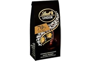 ‎LINDT Lindt Schokolade LINDOR Kugeln 70% Kakao Extra Dunkel | 136 g Beutel | ca. 10 Kugeln feinherbe Edelbitter Schokolade mit zartschmelzender Füllung | Pralinen-Geschenk | Schokoladen-Geschenk