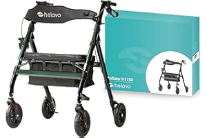 Helavo deambulatore extra resistente con ruota gomma piena antiforatura per l'esterno - Girello per anziani extra largo in alluminio con seduta ampia e regolabile in altezza - Portata fino a 226 kg