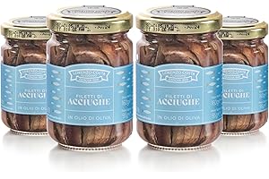 LORENZO COSTA FU EUGENIO Filetti di acciughe sott'olio | Acciughe sott'olio | Acciughe sott'olio siciliane | Acciughe sott olio | Acciughe sotto olio | Made in Italy | 160gr (4 Pezzi)