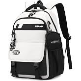 Amythe School Backpack Teenage Kids 8-15 Years Large, Black+White | Waterproof Reflective Lightweight Ergonomic Black+White D