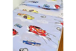 CANGOO CARE CangooCare® Set Lenzuola 3 Pezzi Per Lettino Neonato, Montessori, 80x160 cm, 1 Lenzuolo Di Sotto Con Angoli, 1 Lenzuolo Di Sopra, 1 Federa Cuscino, 100% Cotone, Macchinine