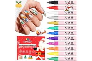‎EBANKU EBANKU 12 Farben Nagelkunst-Stifte-Set, Weihnachts-Nagellackstift, schnell trocknender 3D-Acrylfarbenstift, Nagelmarker für Weihnachts-Nagelkunst, Punktierstift, Maniküre-Werkzeuge, Nageldesign