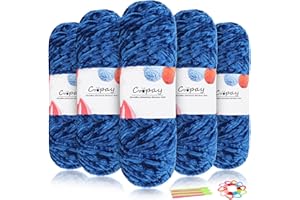 Coopay Lana de chenilla de terciopelo para ganchillo, 500 g (5 x 100 g), hilo de chenilla gruesa para tejer, mullida, suave, aterciopelada, con accesorios de ganchillo para bufandas, mantas, color