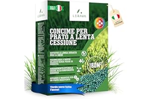 LERAVA® Concime per Prato a Lenta Cessione (180m²) - Fertilizzante Prato con Azoto a Rilascio Controllato fino a 4 Mesi - Concime Autunno con Potassio, Magnesio e Microelementi - Per Prati