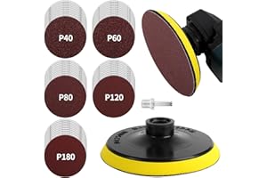 Pomsare 50 PCS 125mm Sanding Discs with Hook and Loop Backing Pad M14 Threads, Angle Grinder Drill Sanding Attachment Sander, 40/60/80/120/180 Grits Sanding Pads for Wood Metal Car Polishing
