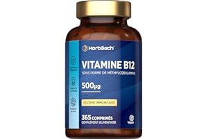 HORBÄACH Vitamine B12 Vegan | 365 Comprimés pour 1 An | 500 mcg | Complément Alimentaire Avec Méthylcobalamine | Vitamin B12 Methylcobalamin Supplement | Horbaach