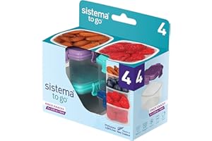 Sistema Knick Knack Pack TO GO Small Food Containers | Stackable Storage Containers with Lids | 62 ml | BPA-Free | Assorted Colour Lids | 4 Count