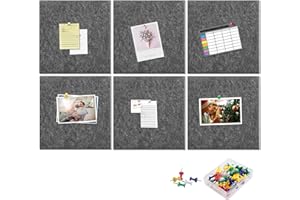 Yoillione Tablero de Corcho Autoadhesivo, 30x30 cm, 6 Piezas de Tableros de Fieltro Cuadrados, Tablones de Anuncios con 30 Chinchetas para Oficina