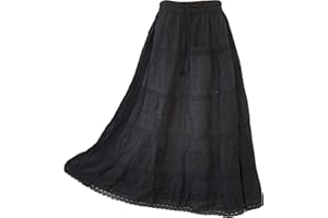 Doorwaytofashion Women Cotton Maxi Full Length Skirt Embroidered Boho Casual Festival Summer UK 10,12,14,16,18