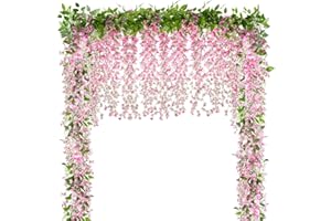 VINFUTUR 16 Pz Glicine Artificiale Fiori Artificiali di Glicine Rampicante Glicine Finto Ghirlanda Piante Artificiali Glicine Siepe Decorazioni Esterne Interne, 2 * 2m