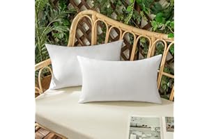 Woaboy 2 pezzi Federe per Cuscini in Lino Impermeabile Aria aperta Divano Confortevole Moderno Morbido Durevole Cerniera Invisibile per Cortile Giardino Soggiorno Balcone 30X50 CM Bianco