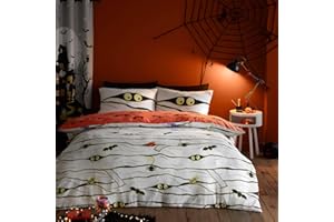 Bedlam Halloween Duvet Cover Double – Glow-in-the-Dark Scary Mummy & Vampire Bats – Reversible Easy Care Bedding Set (200 x 200cm) – Spooky Kids Bedroom Decor, White
