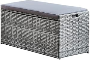 Teamson Home Coffre de Jardin Rangement 2 en 1 Banc extérieur avec Coussin 336 litres résistant aux intempéries Gris PT-OF0039G