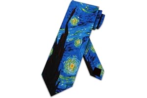 Three Rooker The Starry Night II Mens Art Necktie, Blue, One size