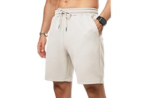 Elegancity Mens Casual Shorts Waffle Sports Running Gym Training Sweat Shorts Summer Beach Jogging Shorts Drawstring Elastic Waist S-3XL