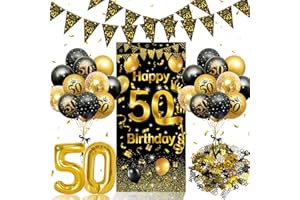 50 Geburtstag Deko,Rainllon 50. Geburtstag Männer Frauen,Konfetti Deko 50. Geburtstags Dekos Luftballons Schwarz Gold,Geburtstagsdeko 50 Jahre Lange Banner Hintergrund,50 Geburtstags Mann
