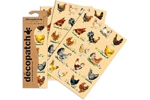 Decopatch C559O - 1 BUSTA da 3 fogli di carta stampata 30x40 cm, animali da fattoria (polli & galline)