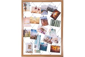 KaMel GmbH Fotohalter mit Klammern und Deko-Bilder, moderner Bilderrahmen mit Leine, Fotorahmen aus MDF-Holzrahmen, auch ideal als Pinnwand, Memohalter, Collage nutzbar (Eiche, ca. 55 x 75 cm)