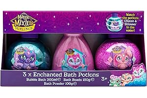 KOKOMO Magic Mixies Mixlings 3 x Enchanted Bath Potions - Children's Bubble Bath, Fizzing Bath Powder & Bath Beads - Kids Bath Time