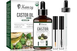 ‎KANZY HAIR AND BEAUTY Kanzy Castor Oil do Rzęs i Brwi 50ml Czysty Organiczny Olej Rycynowy na Porost Włosów Broda, Paznokcie Ciało i Twarz Naturalny Olej Rycynowy Tłoczony na Zimno z Aplikatorami Castor oil