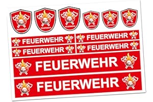 Finest Folia Lot de 6 autocollants de pompiers pour voiture, bateau, caravane, bus, vélo, tricycle antidérapant, voiture, modélisme, casque de voiture, plaque RC (R023 rouge)