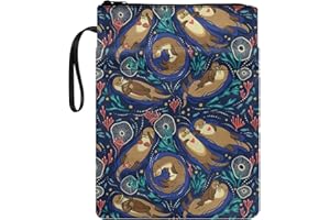 Poceacles Sea Otters Bucheinband, bedruckt, Hardcover-Tasche, mit Reißverschluss, Buchtasche, waschbarer Stoff, Buchschutztasche für Taschenbücher