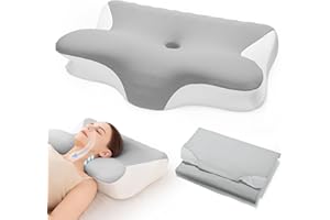 Restnature Orthopädisches Nackenkissen Kopfkissen - Memory-Schaum-Kissen mit Höhenverstellung für Seitenschläferkissen, Ergonomisches Nackenstützkissen mit 2 Bezug, Weiß & Grau