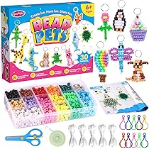 LENA - 42688 Kit d'artisanat pour 4 mascottes, 4 Porte-Bonheur/Porte-clés avec 290 Perles à Enfiler XXL, Cordon Noir, 4 Anneaux et Instructions, Set pour Enfants à partir de 6 Ans LENA - 42688 Kit d'artisanat pour 4 mascottes, 4 Porte-Bonheur/Porte-clés avec 290 Perles à Enfiler XXL, Cordon Noir, 4 Anneaux et Instructions, Set pour Enfants à partir de 6 Ans