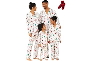 PATPAT Weihnachts Pyjama Familie Set - Christmas Pyjama Outfit Weihnachtsmuster, Weihnachtspyjama Paare Couple, Lang Familie Schlafanzüge, Matching Christmas Pyjamas für Baby Pap Mom Junge mit Socken
