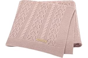 DovFanny Baby Blanket Cotton Cable Knitted Cellular Cozy Breathable Blanket for Baby Boy and Girls 90 x 70cm Pink