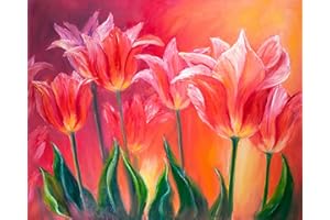 TISHIRON Dipingere con i numeri, per adulti, tulipani, kit di pittura fai da te, per casa, parete, camera da letto, regali, fiori rossi, olio a mano, pittura su tela, 40 x 50 cm
